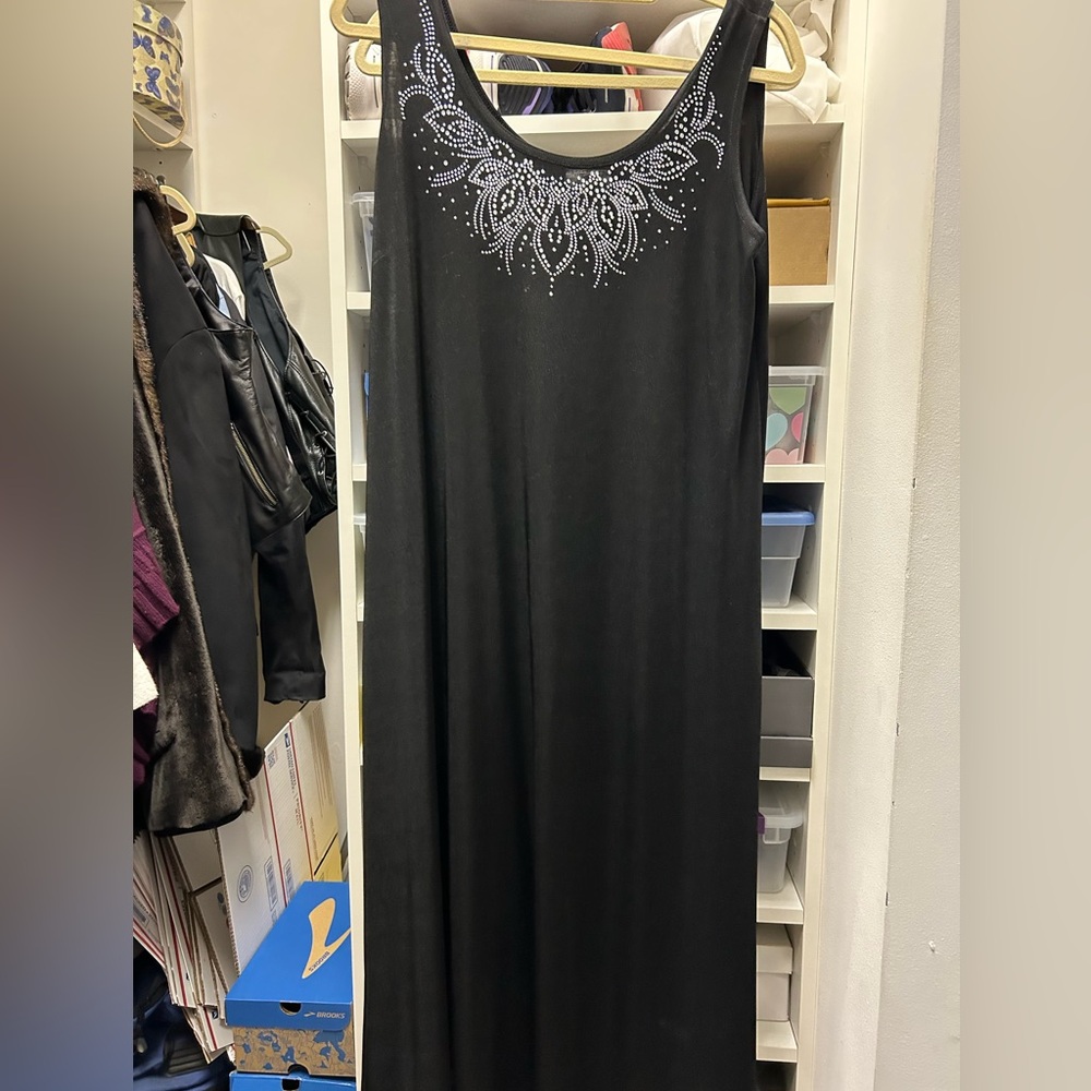 Black Sleeveless Maxi Dress with Silver Embellishments